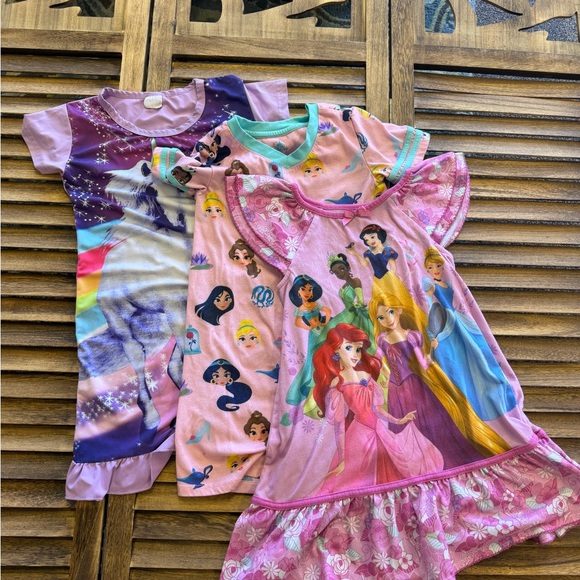 Disney Princess and Unicorn Girls Pajamas Nightgowns Pink Purple Size 5/6 Bundle - Picture 1 of 4